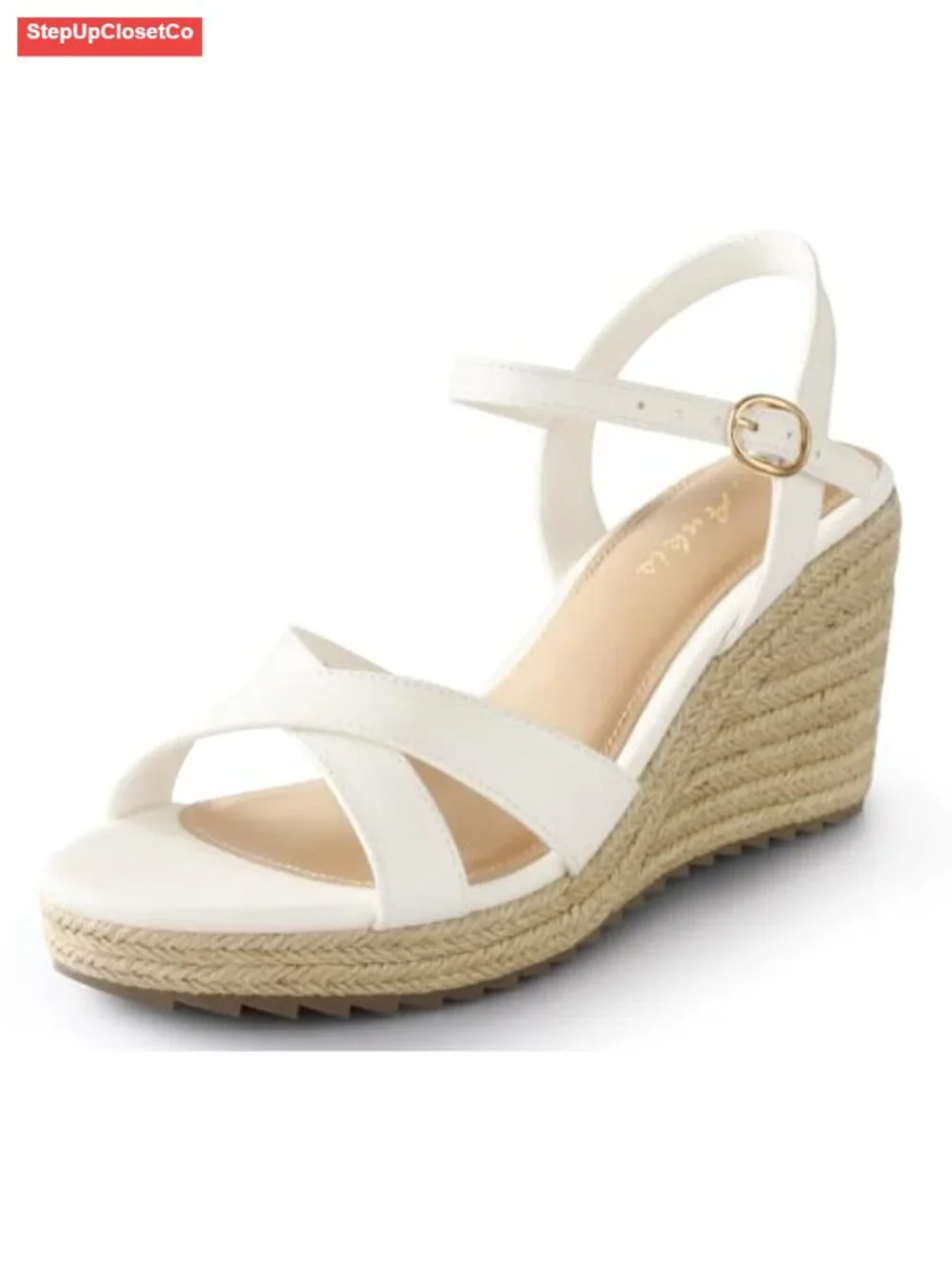 Women's Espadrille Wedge Sandals, Open Toe Ankle Strap PU Wedge Heels